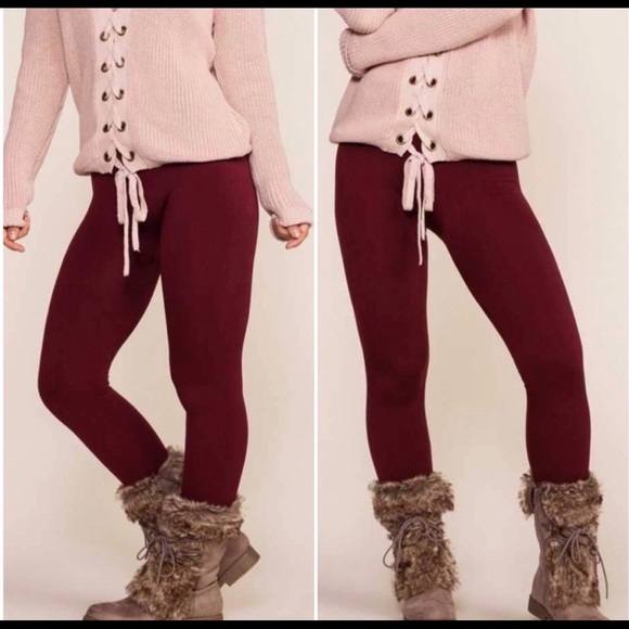 Private Label Pants - New! Soft Wine fleece high waist Leggings